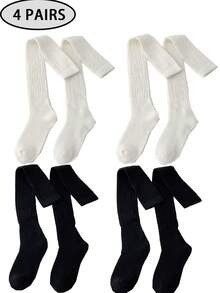 1/2/4 Pairs Women's Over-The-Knee Socks, Thickened Warm Double-Needle Solid Color Minimalist Thigh High Socks For Autumn/Winter, Can Be Paired With Boots, Daily Wear - Multicolor - View 21