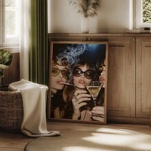 1pc Vintage Urban Girl Cheering Modern Home Office Decor Painting, Perfect For Living Room, Bedroom, Kitchen And Other Spaces, Optional Frame, Framed Wall Decor - Multicolor - View 3
