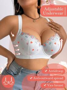 mimilemon Plus Size Women's Underwire Push-Up Bra, Decorated With Floral Embroidery And Lace - Side Support, Shaping And Anti-Sagging, Skin-Friendly Fabric, Sexy And Fashionable - White - View 3