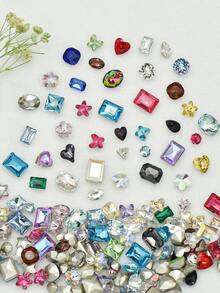 100pcs Mixed Random Heart-Shaped Round Mini Colorful Nail Rhinestones, Valentine's Day Heart-Shaped Nail Gems, Cute Elegant Nail Decoration, Nail Art Supplies - Multicolor - View 3