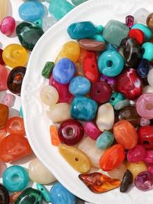 30pcs Mixed Color Marble Pattern Irregular Acrylic Imitation Stone Loose Bead For DIY Bracelet Necklace Earring Keychain Jewelry Making Craft Supplies - Random Color Mixing - View 5