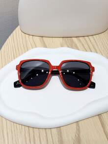 1PC 3-8Y Kids, Rivet Decor Square Frame With Silicone Temples, Chic Square Glasses, For Holiday Outdoor Trip & Daily Wear With Glasses Box - Multicolor - View 14