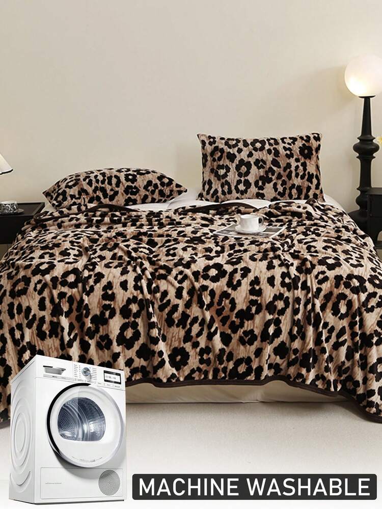 1pc Brown Leopard Print Flannel Blanket, Modern Luxury Style Decorative Sofa Throw, Soft & Warm Bed Blanket, Suitable For All Seasons, Machine Washable - Multicolor - View 8