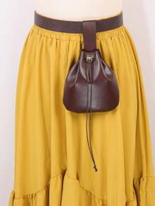2PCS Vintage Medieval PU Leather Belt & Waist Bag Set, Drawstring Side Bag With Long Tail Belt, Renaissance Pirate Witch LARP Cosplay Halloween Costume Accessory - A - View 5
