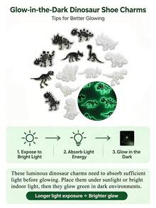 7/14pcs Fluorescent Dinosaur Skeleton Shoe Charms, PVC Shoe Decorations, Shoe Accessories, Birthday Christmas Halloween Party Gift Creative - Multicolor - View 5