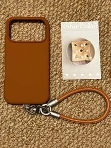 Simple Litchi Texture With PU Leather Lanyard Silicone Phone Case Compatible With IPhone 18 Pro Max 18 Pro 17 Pro Max 17 Pro 16 Pro 16 Pro Max 15 Pro Max 15 Pro 14 Pro Max 14 Pro 13 Pro Max 13 15 17 16 Premium Business Design Large Hole Camera Protective Cover For Autumn And Winter Women Men - Brown - View 4