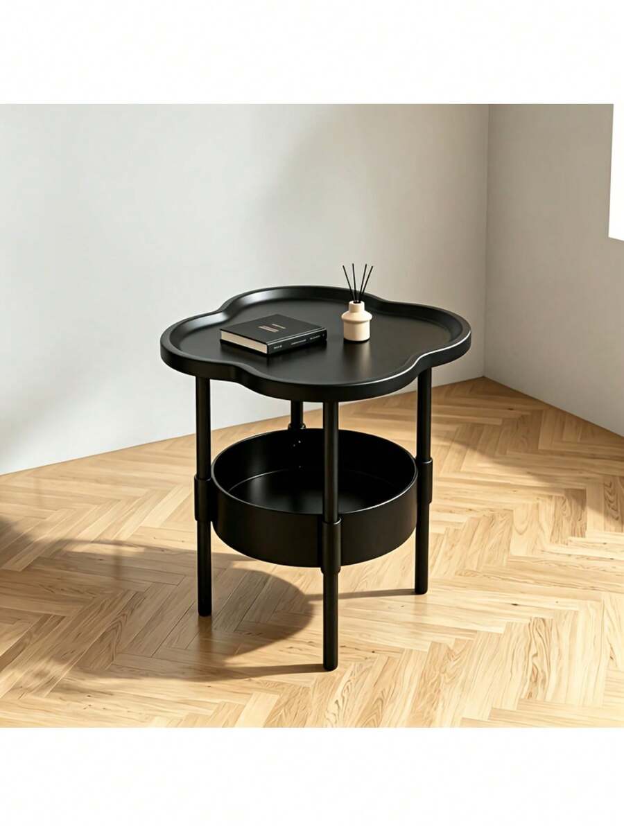 Modern Minimalist Small Coffee Table - 2-Tier With Storage Shelf, Space-Saving Sofa Side Table, Durable Plastic Assembly, Suitable For Apartments, Dorms And Small Living Rooms - Multicolor - View 1
