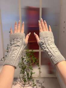 1 Pair Women's Autumn/Winter Warm Knitted Fingerless Writing Gloves, Suitable For Students - A - View 11