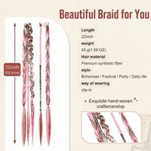 Boho Clip In Braid Extensions For Women, 22" 2X Thicker Synthetic Dreadlocks, Easy Apply Festival Cosplay Hair With Non-Slip Clips, 2PCS Set - Multicolor - View 3