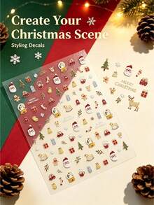 1pc Christmas Party Makeup Face Sticker Set With Exclusive Tweezers, Self-Adhesive, Santa Claus Christmas Tree Gift Cartoon Pattern Facial Stickers For Christmas Photos, Holiday Parties, Family Gatherings Photo Decoration - Multicolor - View 4
