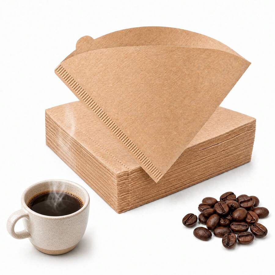 50/100/300pcs Brown Coffee Filter Paper, Cone-Shaped Filter Paper, Upgraded Design Easy To Use, V02 Size, Suitable For Pour-Over And Drip Coffee Makers, V-Shaped Pour-Over Coffee Filter Paper