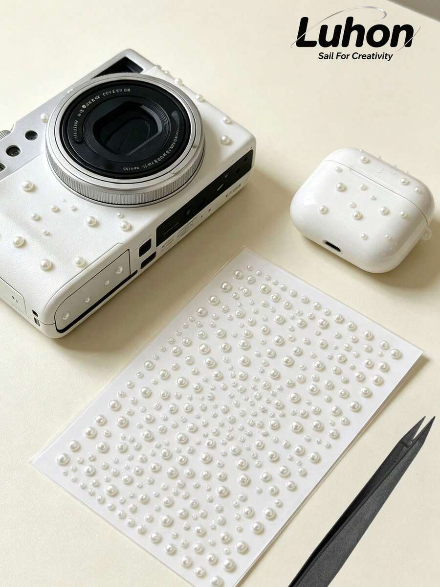 1Pc/1Set, Stickers For Laptop, Journaling Supplies, Sticker Book, Minimalist Luxury Style, Faux Pearl Decals, Multi Size Round Bead Pattern, For Phone Case, Flat Surface, Face Decor