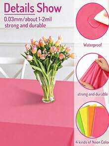 4pcs Neon Plastic Tablecloths Elegant Disposable Rectangular Table Covers Theme Rose Red Green Yellow Orange Suitable For Party Table Decor Wedding Birthday Graduation Halloween Easy To Clean Christmas>Decor - View 5