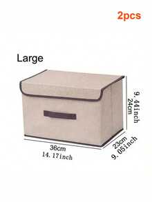2/1pc Foldable Linen Storage Box With Handle And Lid, Stackable Fabric Storage Bin For Home Organization, Clothes And Toys Storage, For Bedroom Wardrobe, Collapsible For Space-Saving Storage When Not In Use, Breathable Linen Fabric, Dust-Proof, Protects Clothes And Items From Dust, Reinforced Built-In Handle For Easy Pulling And Moving From Shelves, Sturdy Structure, Multiple Boxes Can Be Stacked To Maximize Vertical Space In Wardrobe, Suitable For Storing Clothes, Underwear, Toys, Books And Various Items In Wardrobe And Bedroom - Beige - View 15
