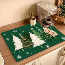 1pc Christmas Absorbent Mat, Christmas Tree Pattern, Kitchen Countertop Absorbent Drying Mat, Coffee Machine Mat, Pour Over Coffee Pot Mat, Dish Drying Mat, Non-Slip Heat Resistant Kitchen Mat, Table Mat, Breakfast Mat, Washing Machine Mat, Home Kitchen Dining Table Coffee Shop Bar Decor Mat, Holiday Party Housewarming Gift, Christmas Holiday Gift! - Multicolor - View 12