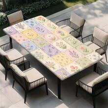 1pc Outdoor Tablecloth - Elastic Design, Floral Pattern Outdoor Elastic Tablecloth, Rectangular Table Cover, Perfect For Camping, Picnic And Garden Party, With Elastic Edge, Suitable For BBQ - B - View 9