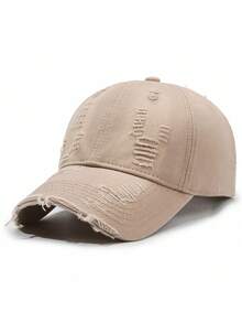 1pc Unisex Distressed Washed Baseball Cap, Frayed Ripped Vintage Dad Hat, Sun Protection Hat, Adjustable Casual Hat, Ideal Gift For Holiday And Daily Wear - C - View 17