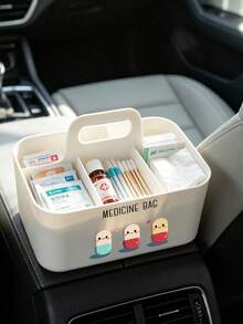 Cute Cartoon Pill Print Multi-Grid Handheld Storage Box, Large Capacity Stackable Desktop Organizer, Stable And Anti-Tip, Portable Large Capacity Snack Box, Makeup Box, Office Desktop Storage Basket, Kitchen Bathroom Handheld Basket - Multicolor - View 5