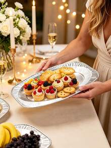 10/5/1pc Silver Oval Aluminum Foil Baking Pan, Suitable For Air Fryer, Grill, Oven, BBQ, All Seasons, Air Fryer Accessory, Easy To Clean, Multi-Functional Cooking Pan, Suitable For Heating, Storage, Outdoor BBQ, Birthday Party, Wedding - Multicolor - View 9