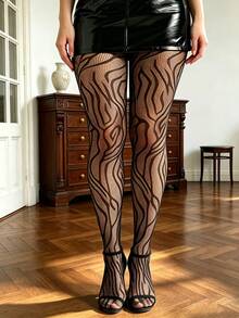 1 Pair Zebra Pattern Fishnet Tights Elegant Glam Curve-Friendly High Stretch For Fall Party Date Night - Multicolor - View 7
