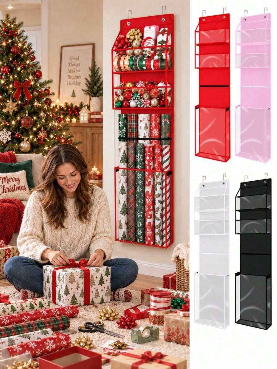 1 túi đựng giấy gói quà treo, hộp lưu trữ giấy gói quà trang trí Giáng Sinh, giá đỡ túi quà gấp gọn, hộp đựng giấy gói Giáng Sinh dung tích lớn, túi sắp xếp đồ dùng lễ hội cho Giáng Sinh, Năm Mới, Sinh Nhật và Đám Cưới - Nhiều màu - Xem 1