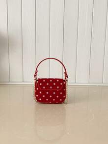 Sweet Polka Dot Mini Square Handbag, Cute Girly Style Flap Chain Crossbody Bag, Outdoor Accessory Bag - A - View 5