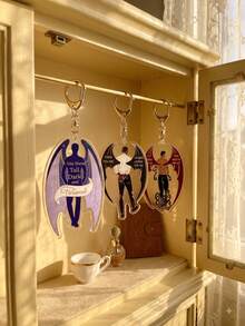 1pc/3pcs Bookish FantasyRomance RhysandAesthetic AcrylicKeychains, Popular Fantasy Romance Novel Bat Wings And Quote Art Series Powerful Quote Alien Pattern Pendant, Backpack And Car Key Accessory, ACOTAR Book Fan, Fantasy Novel Enthusiast And Fan Gift - Multicolor - View 1