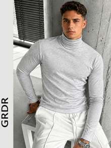 Men's Spring/Autumn Turtleneck Long Sleeve T-Shirt, Suitable For Outdoor Casual Wear - Light Grey - View 10