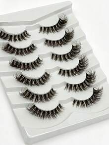 6 Pairs Brown Fluffy Wispy Mink False Lashes, Natural Volume D Curl Fake Eyelashes, Reusable Soft Band Brown Lashes For Daily & Party Makeup Eyelash Extension - View 2