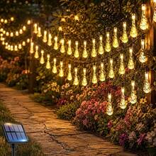 Christmas & Halloween Warm Solar Water Drop String Lights, 5M20LED, 7M50LED, 12M100LED, Transparent 3D Dewdrop Beads, Crystal Clear Shell, Soft Warm Diffused Light, Solar Powered With Daylight Energy Storage And Built-In Light Sensor - Solar Water Drop String Lights - View 8