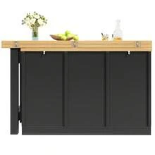 Extendable Sideboard & Dining Table Combo, 3 Drawers & Snack Rack & Wine Rack, Space-Saving Sideboard Small Flats, White/Black - Black + MDF - View 9