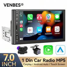 VENBES 7 Inch Single DIN Car Audio, Wired CarPlay, Touchscreen Car Radio Multimedia Player - 7" Single Din CarPlay Radio + 8LED Rear View Camera - View 3