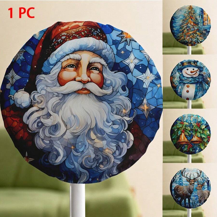 1pc Fan Dust Cover, Christmas Printed Polyester Fan Protective Cover, All-Season Dust Cover, Compatible With Floor-Standing & Wall-Mounted Industrial/Commercial/Residential Fans, Dustproof, Debrisproof, Easy Installation, Easy To Carry - Full Coverage - View 1