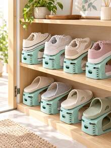 12pcs/9pcs/8pcs/5pcs Adjustable Plastic Shoe Rack Set - High-Quality Space-Saving Storage Solution, Suitable For Entryway, Hallway, Living Room, Bedroom, Bathroom And More. Ideal Storage Solution For Home And Dorm, Convenient And Quick To Use. - View 3