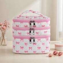 1pc Dual-Pattern 3-Layer Makeup Bag, Large Capacity Compartment Cosmetic Organizer, Multi-Layer Independent Dividers For Easy Access, Can Store Makeup, Skincare, Toiletries, Desktop Organizer And Storage Dual-Use, Portable Handheld Design, Travel Essential - Multicolor - View 8