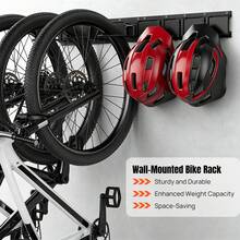 Bike Wall Mount, 2 Rails 4 Bike Hooks 3 Helmet Hooks, Wall Mounted Bike Storage Rack Garage Organizer - Black - View 6