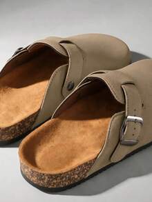 Women's Closed-Toe Mule Slippers, Adjustable Strap Flat Sandals, Slip-On Backless Casual Slides, Round Toe Everyday Shoes - Coffee Brown - View 6