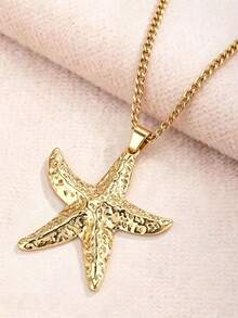 1pc Gold Stainless Steel Starfish Pendant Necklace With Exquisite Box Chain, Unisex Ocean Style Accessory - Starfish - View 1