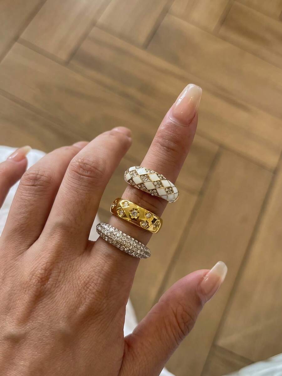 3pcs/Set Vintage Gold Women's Stackable Ring Set, Rhinestone Pave Baroque Style Exquisite Stackable Jewelry - Gold 2 - View 1