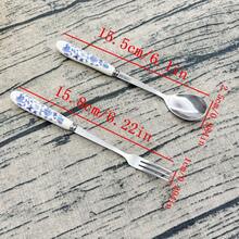 6/12pcs Blue Floral Ceramic Handle Stainless Steel Coffee Spoons, Dessert Spoons, Ice Cream Spoons, Small Spoons, Small Forks And Fruit Forks, Suitable For Home, Restaurant, Hotel Use - Multicolor - View 12