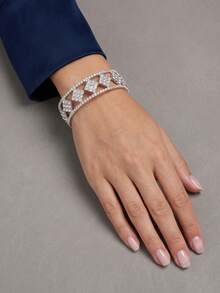 1 chiếc vòng tay cuff bản rộng rỗng hình thoi sang trọng thanh lịch cho nữ, tiệc tối, đám cưới, làm quà tặng - Nhiều màu - Xem 11