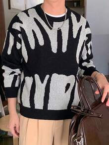 Teen Boys Black Crew Neck Pullover Sweater, Simple Casual Warm Soft Knit - Black - View 6