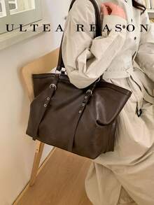 1pc Solid Color PU Leather New Women's Backpack, Shoulder Bag, Tote Bag, Fashion Square Handbag, Square Bag, Suitable For Commuting, Shopping, Dating - Coffee - View 3