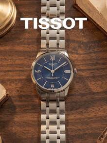 TISSOT Automatic Watch For Women Solid Stainless Steel Bracelet Deep Blue Guilloche Roman Dial Date Swiss Watch For Workplace Banquet Birthday Gift - Dark Blue - View 3
