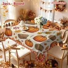 1/2pcs Autumn Tablecloth, Autumn Harvest Theme Polyester Fabric Tablecloth, Orange Pumpkin Maple Leaf Hay Bale Pattern, American Country Farmhouse Style, Suitable For Dining Table, Restaurant, Kitchen, Coffee Table, Picnic, Camping And Thanksgiving Autumn Decor Tabletop Protection - Multicolor - View 13