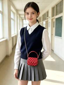 Sweet Polka Dot Mini Square Handbag, Cute Girly Style Flap Chain Crossbody Bag, Outdoor Accessory Bag - A - View 4