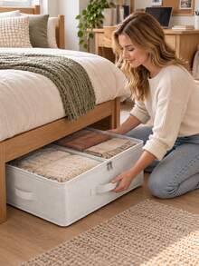 White Underbed Storage Organizer Box, Large Capacity Foldable Storage Bin For Organizing Blankets, Skirts, Bedding, Clothes, Underbed Clothing Storage Organizer, Space-Saving Closet Storage, Underbed Storage, Minimal Space Occupancy - View 3