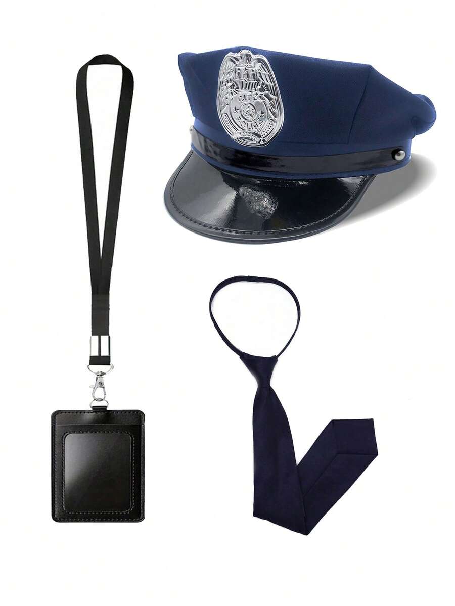 Multi-Piece Costume Accessory Set, Hat Combination, Cosplay Badge, ID Card, Tie, Costume Set For Cosplay, Party, Stage Performance, Daily Wear - Multicolor - View 1