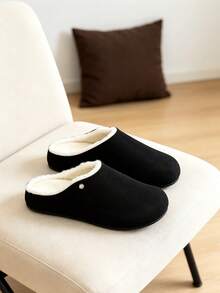 New Men's Slippers, Retro Solid Color Flat Open-Back Shoes, Closed-Toe Round-Toe Suede Clogs, Men's Casual Slip-On Slouchy Shoes - Black - View 2