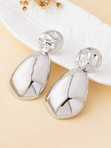 1 Pair Women's Fashion Stud Earrings, Bohemian Style Exaggerated Geometric Shape Metallic Glossy Large Earrings, Suitable For Daily Wear And Vacation - Hammered Platinum - View 3